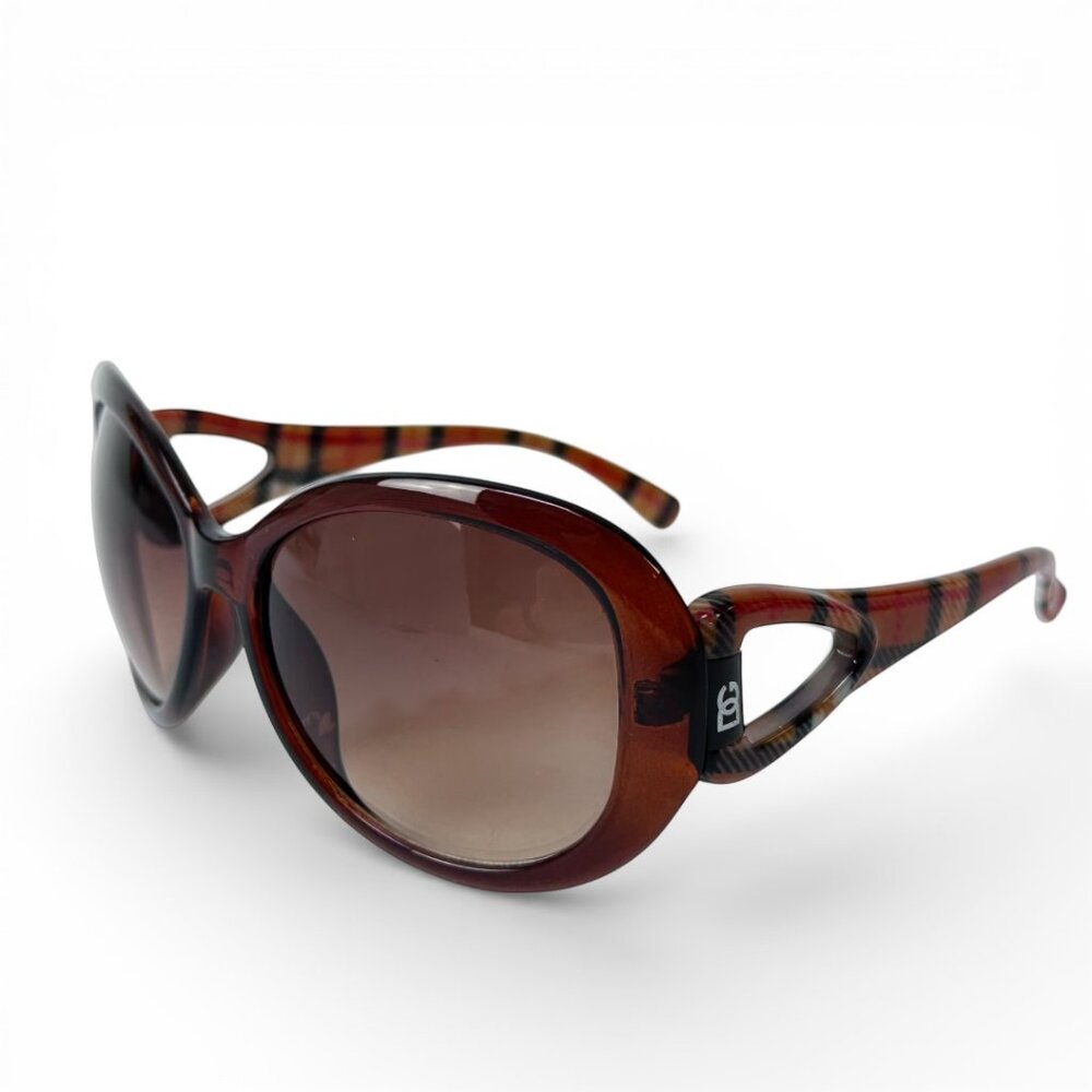 DG Eyewear Oversized Brown Gradient Sunglasses Plaid Arms NWT